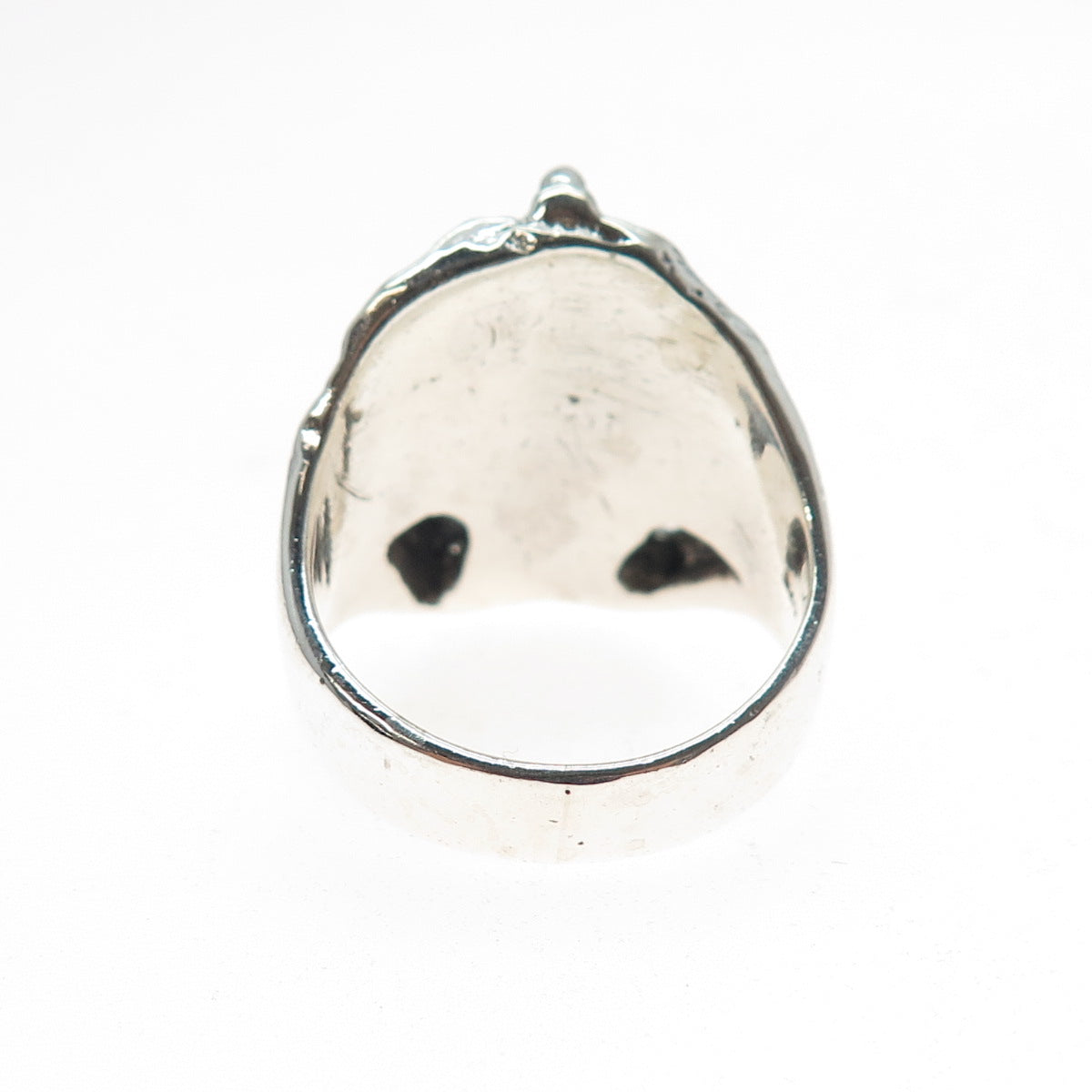 925 Sterling Silver Vintage Skull Oxidized Biker Ring Size 10.5