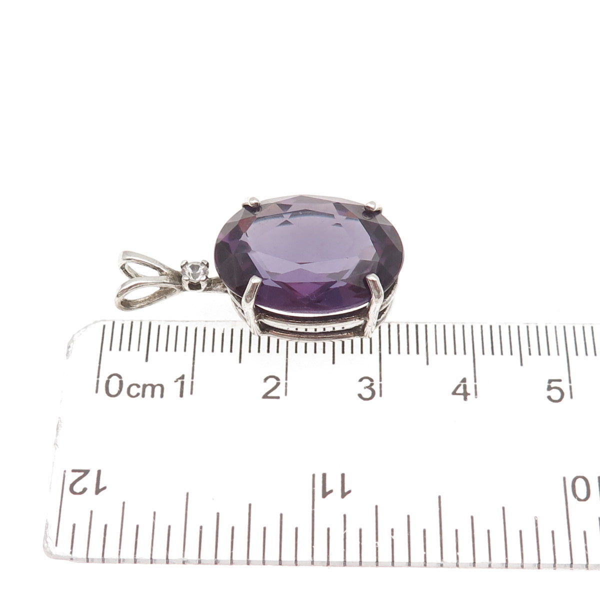925 Sterling Silver Vintage Lab-Created Peacock Sapphire & C Z Charm Pendant