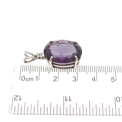 925 Sterling Silver Vintage Lab-Created Peacock Sapphire & C Z Charm Pendant
