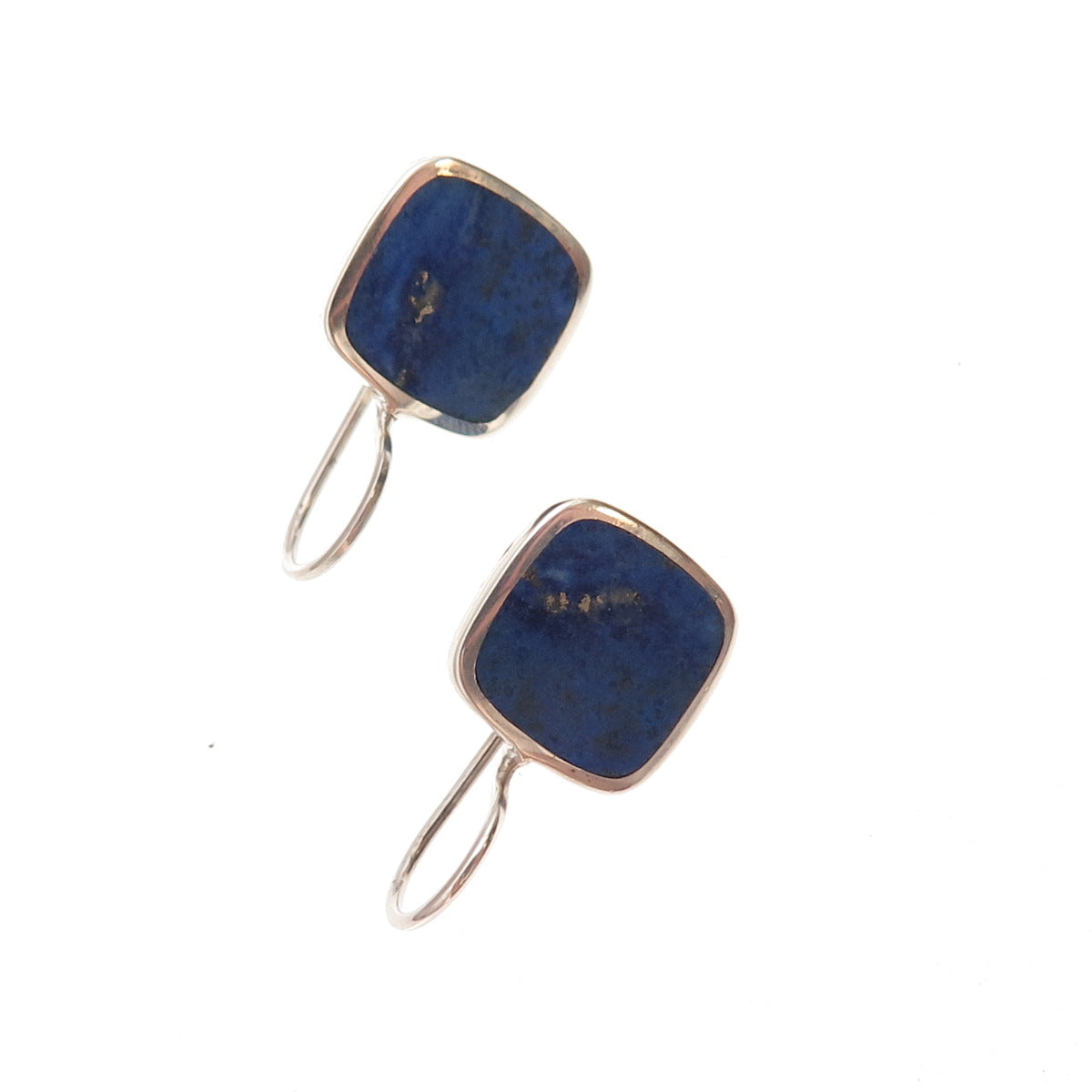 925 Sterling Silver Vintage Real Lapis Square Earrings