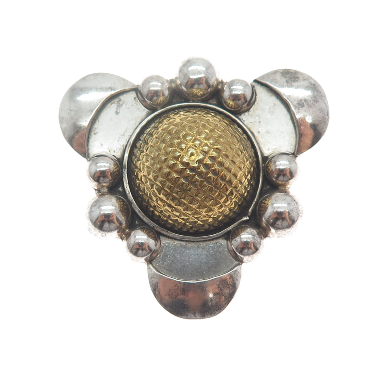 925 Sterling Silver 2-Tone Vintage Mexico Modernist Beaded Pin Brooch / Pendant