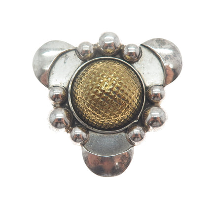 925 Sterling Silver 2-Tone Vintage Mexico Modernist Beaded Pin Brooch / Pendant