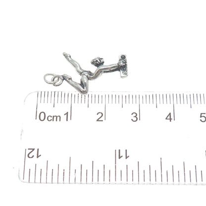 925 Sterling Silver Vintage Gymnast Girl 3D Pendant
