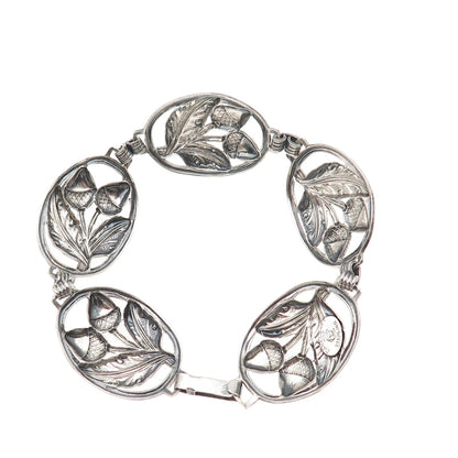 Danecraft 925 Sterling Silver Antique Art Deco Acorn Oxidized Bracelet 7.5"