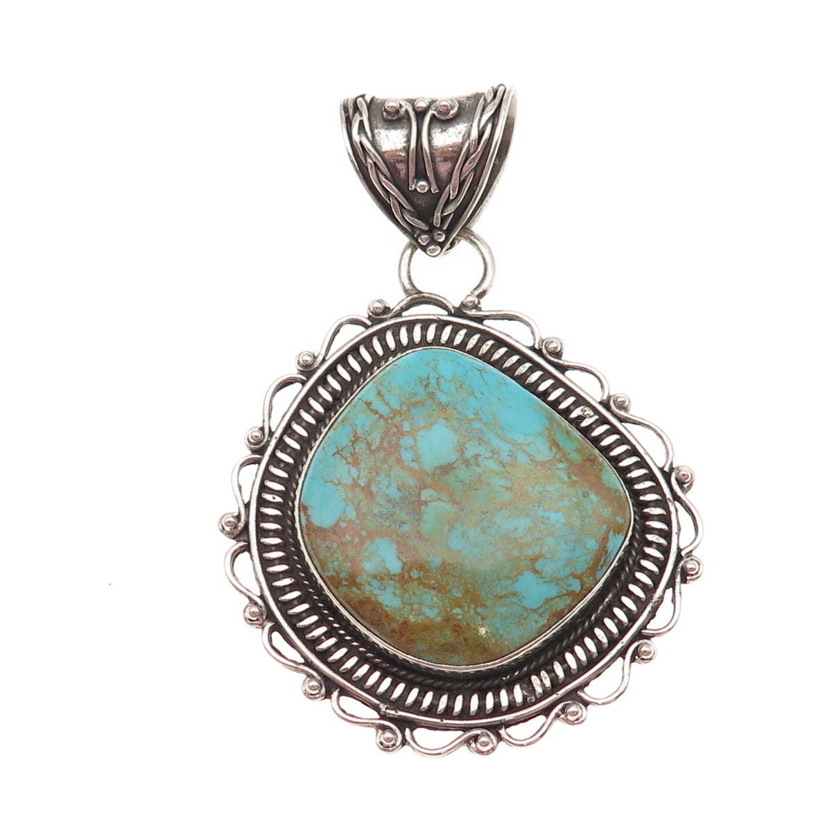 925 Sterling Silver Vintage Southwestern Real Lone Mountain Turquoise Pendant
