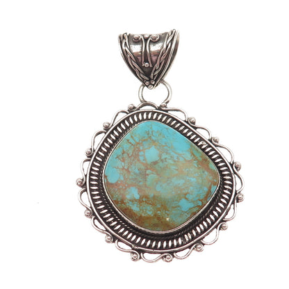 925 Sterling Silver Vintage Southwestern Real Lone Mountain Turquoise Pendant
