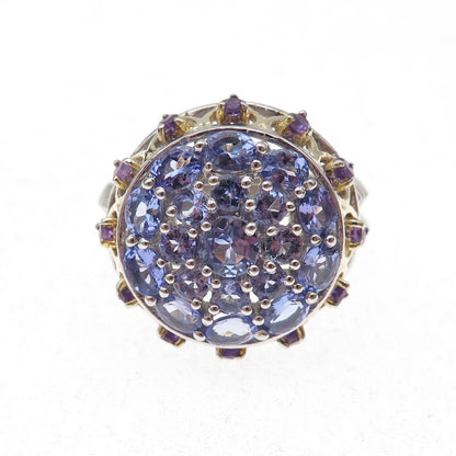 Chuck Clemency 925 Sterling Silver 2-Tone Real Tanzanite Amethyst Ring Size 8.25