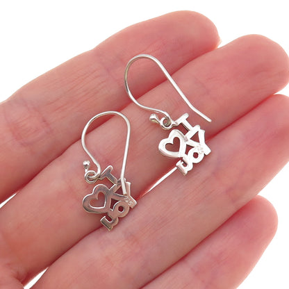 925 Sterling Silver Vintage I Love You Dangle Earrings