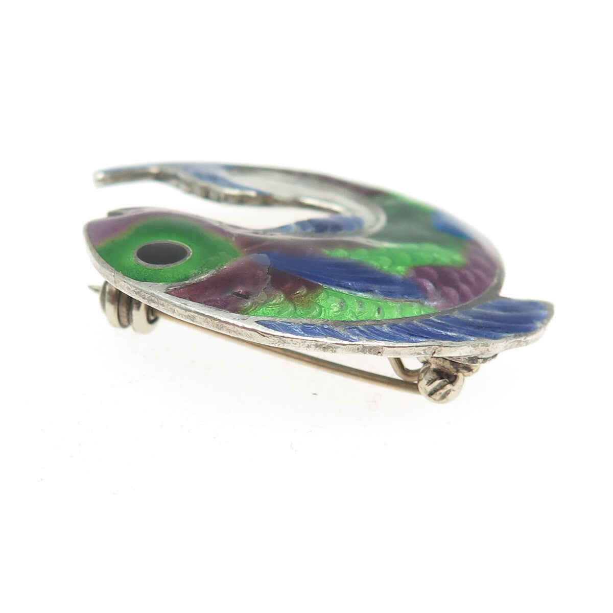 RODOLFO ESPINOZA 925 Sterling Silver Vintage Mexico Enamel Fish Pin Brooch