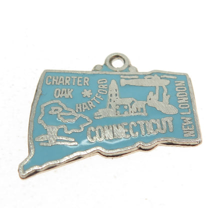 925 Sterling Silver Vintage Enamel Connecticut State Map Charm Pendant