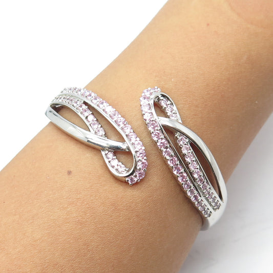 ROSS SIMONS 925 Sterling Silver Pink C Z Bangle Bracelet 7"