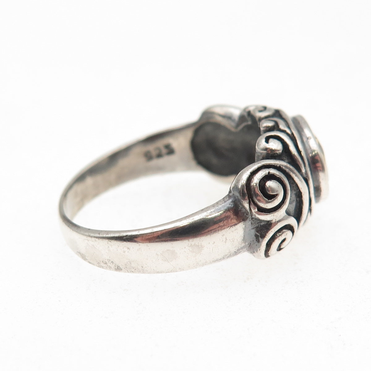 925 Sterling Silver Vintage Real Citrine Modernist Oxidized Ring Size 8