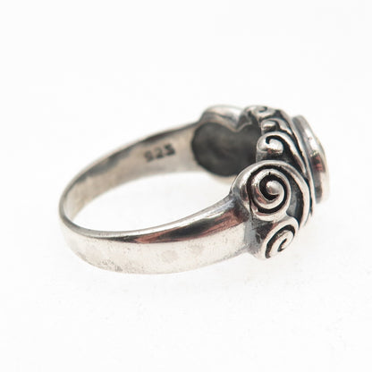 925 Sterling Silver Vintage Real Citrine Modernist Oxidized Ring Size 8