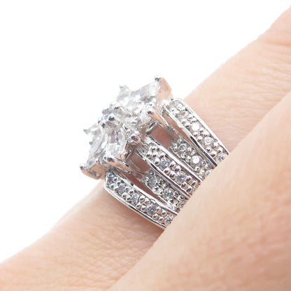 925 Sterling Silver Marquise & Round-Cut Shaped C Z Floral Ring Size 8.25