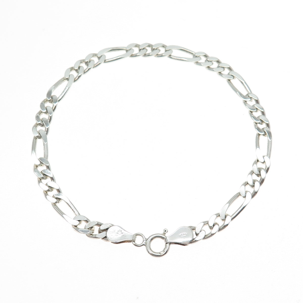 925 Sterling Silver Vintage Figaro Link Bracelet 8"