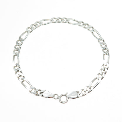925 Sterling Silver Vintage Figaro Link Bracelet 8"