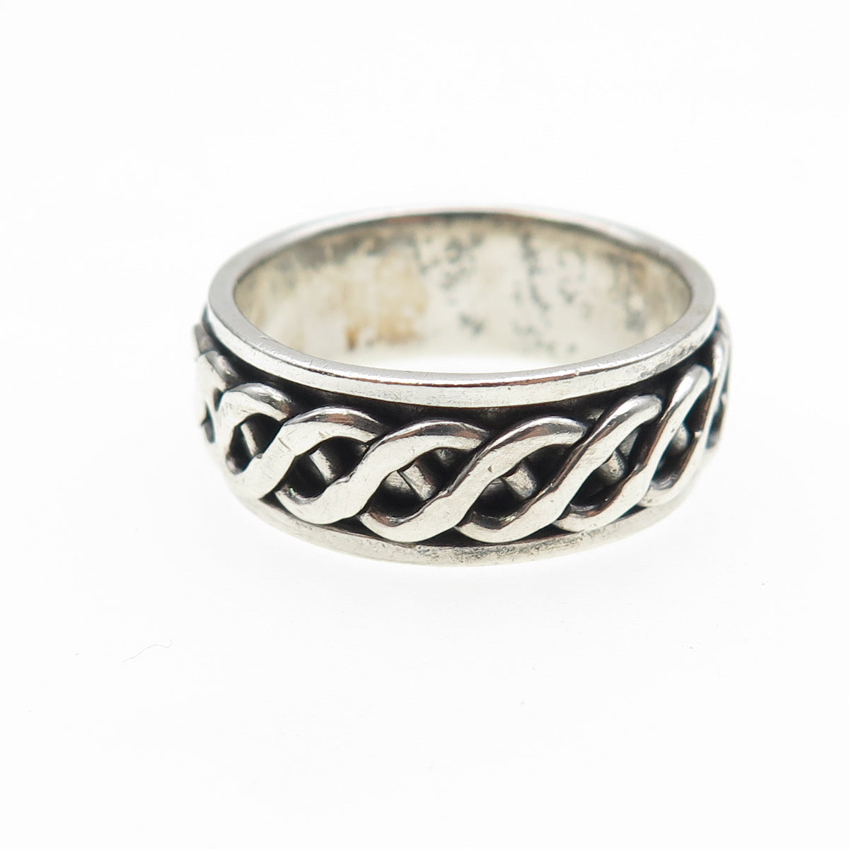 925 Sterling Silver Vintage Braided Oxidized Rotating Band Ring Size 9.75