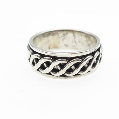 925 Sterling Silver Vintage Braided Oxidized Rotating Band Ring Size 9.75
