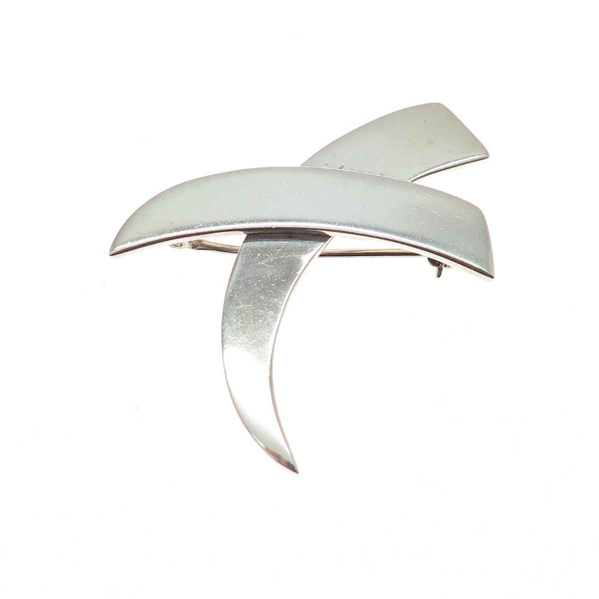 RUTH 925 Sterling Silver Vintage Mexico Modernist X Crisscross Pin Brooch