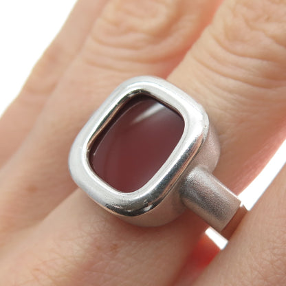 GLAVAS 950 Silver Vintage Real Carnelian Modernist Ring Size 10