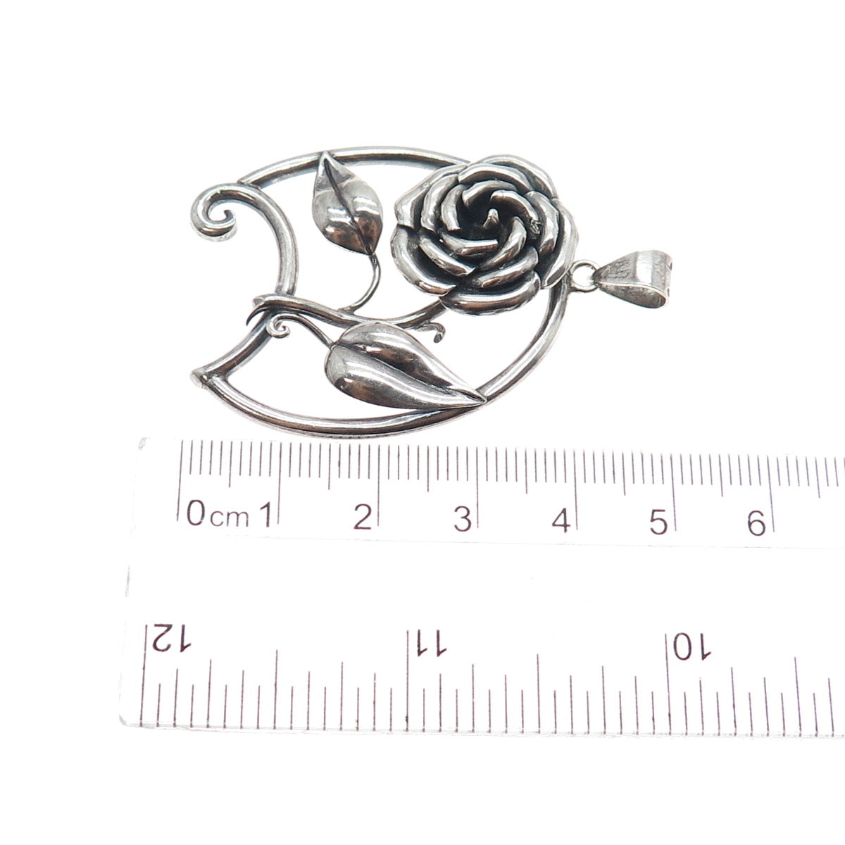 925 Sterling Silver Vintage Belle Rose Oxidized Charm Pendant