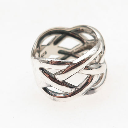 925 Sterling Silver Vintage Modernist Woven Oxidized Ring Size 9