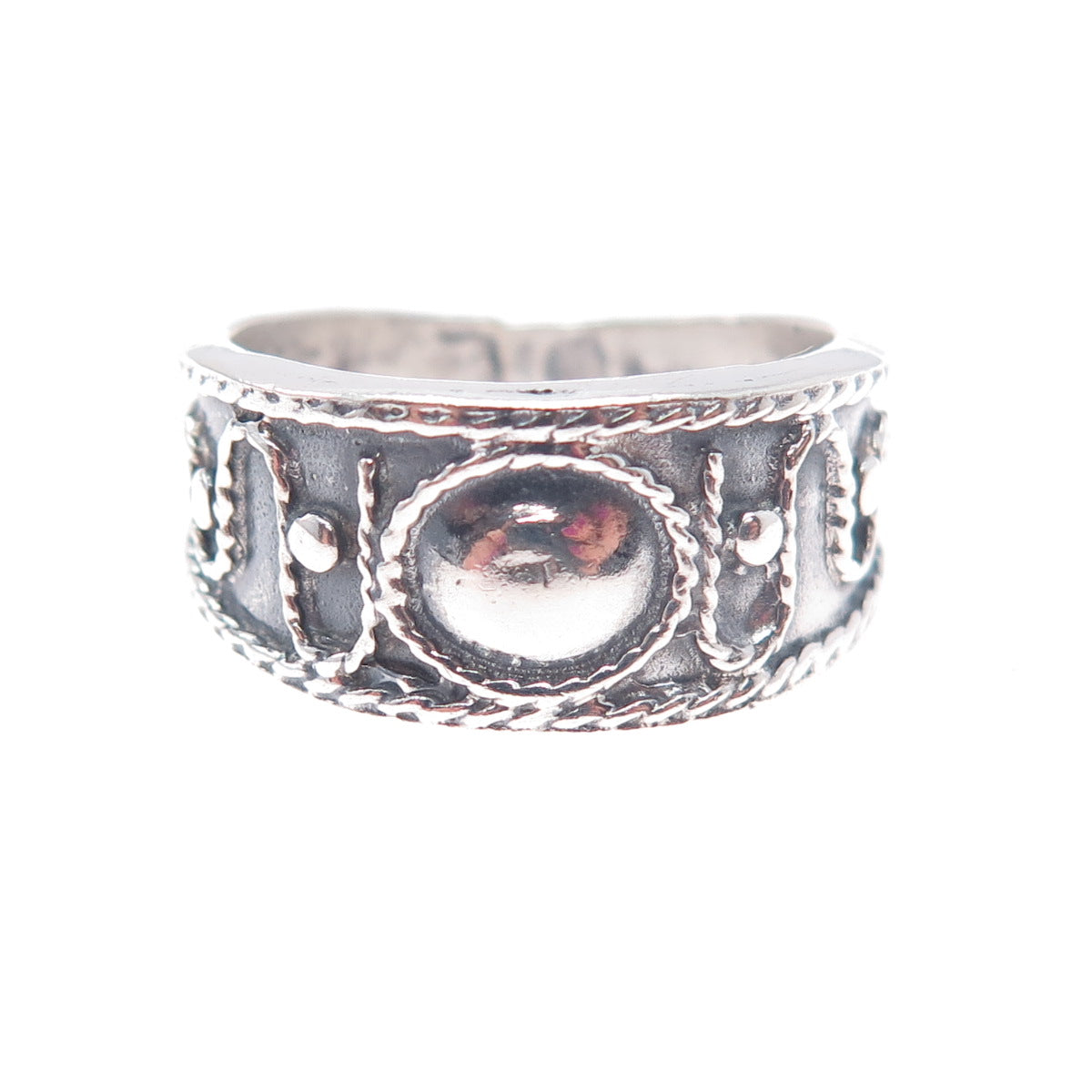925 Sterling Silver Vintage Modernist Swirl Oxidized Ring Size 8.25