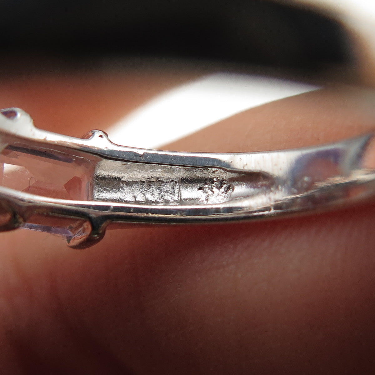 925 Sterling Silver Vintage Real Emerald-Cut Amethyst Round-Cut C Z Ring Size 7