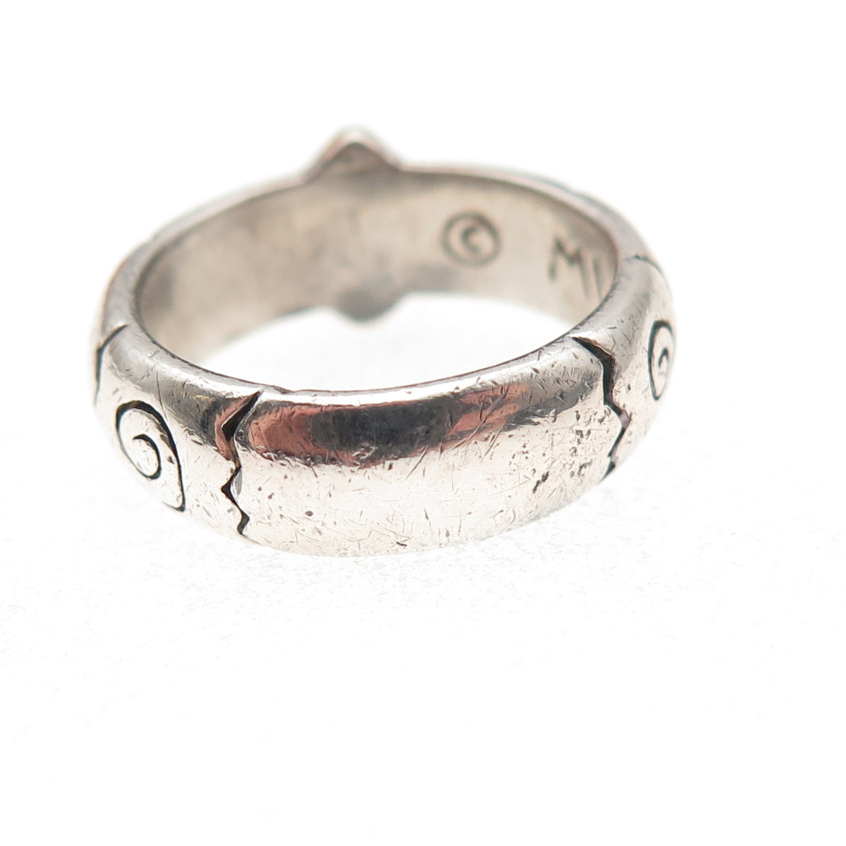 925 Sterling Silver Vintage MWD Real Peridot Spiral Oxidized Ring Size 6