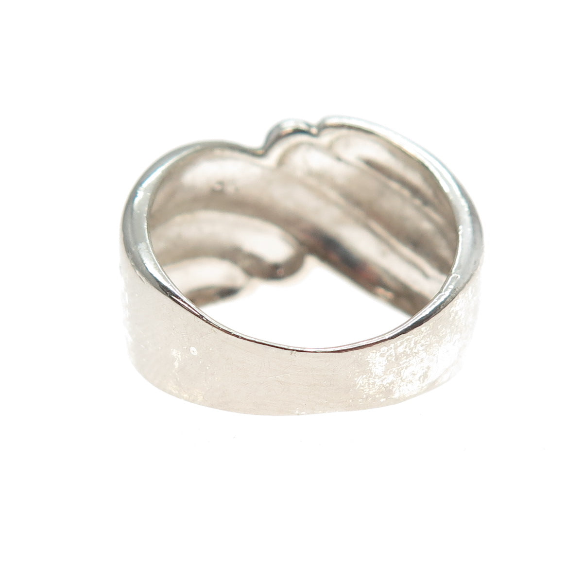 925 Sterling Silver Vintage Modernist Ribbed Bypass Ring Size 6