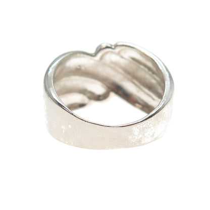 925 Sterling Silver Vintage Modernist Ribbed Bypass Ring Size 6