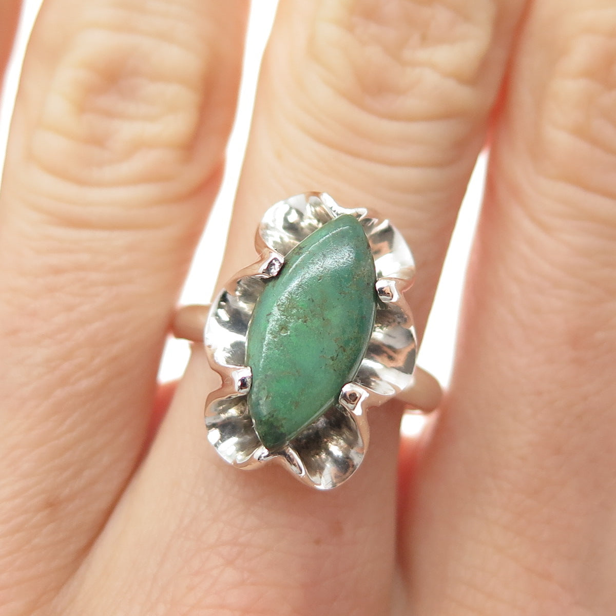FAUS Sterling Silver Vintage Mexico Real Royston Turquoise Flower Ring Size 7