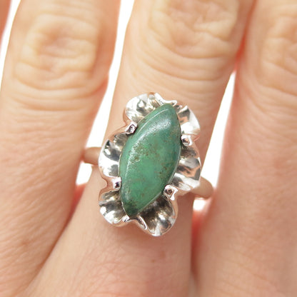 FAUS Sterling Silver Vintage Mexico Real Royston Turquoise Flower Ring Size 7