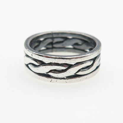 925 Sterling Silver Vintage Mexico Woven Oxidized Band Ring Size 7