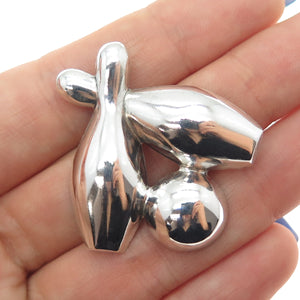 BEAU 925 Sterling Silver Vintage Bowling Club Oxidized Pin Brooch