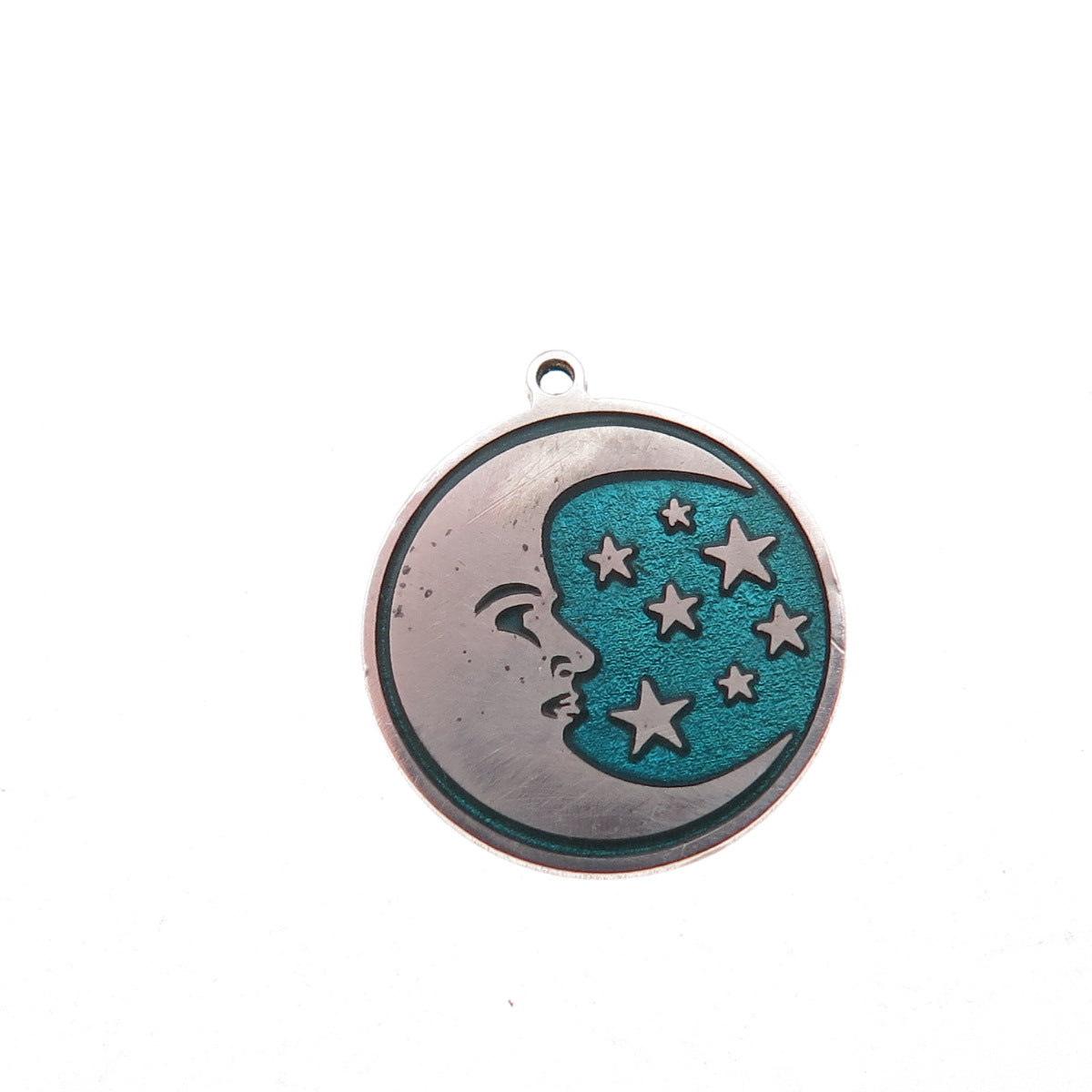 925 Sterling Silver Turquoise Enamel Crescent Moon & Star Charm Pendant