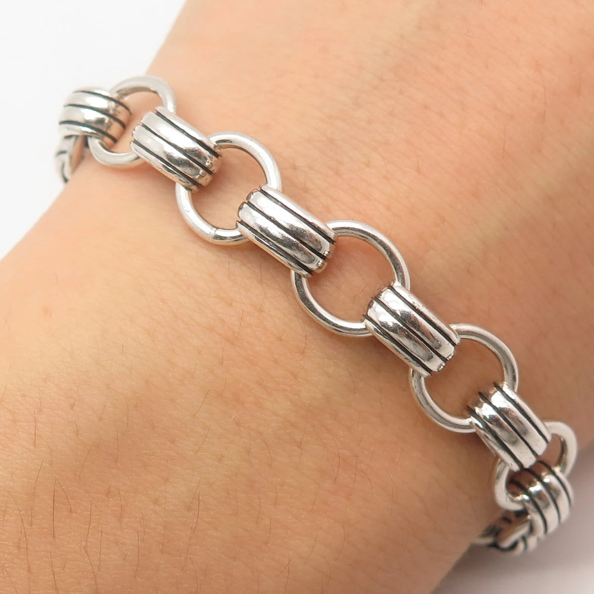 925 Sterling Silver Vintage Rolo Link Bracelet 7"