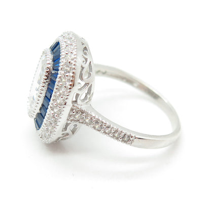Elegance Jewellery 925 Sterling Silver Lab-Created Sapphire & C Z Ring Size 8.25