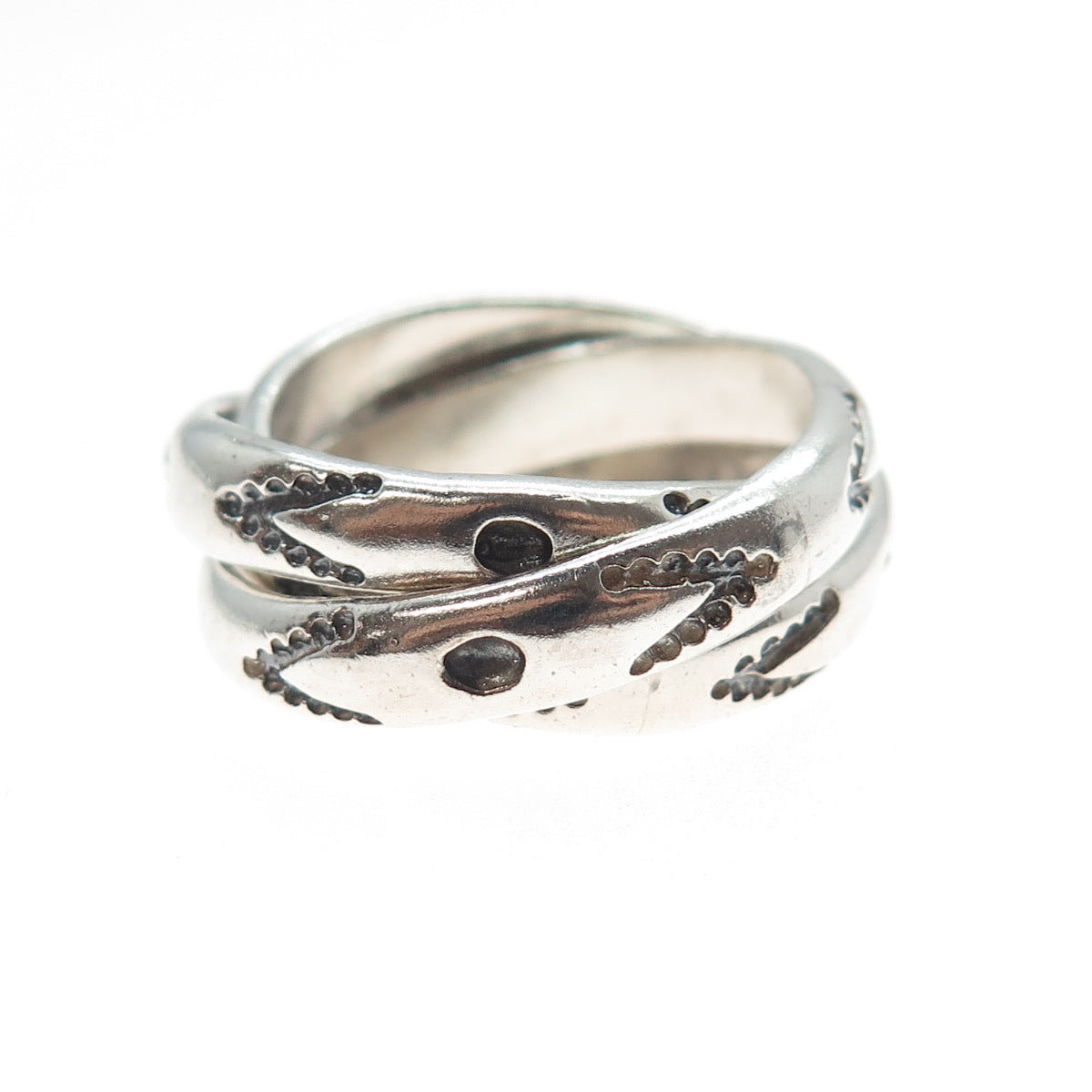 925 Sterling Silver Vintage Arrow Interlocked Trinity Band Ring Size 10.25