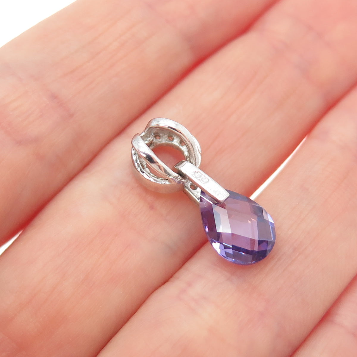 925 Sterling Silver Pear-Cut Purple & Round-Cut White C Z Mini Slide Pendant
