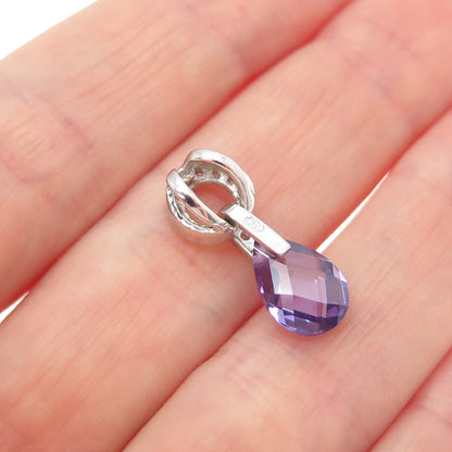 925 Sterling Silver Pear-Cut Purple & Round-Cut White C Z Mini Slide Pendant