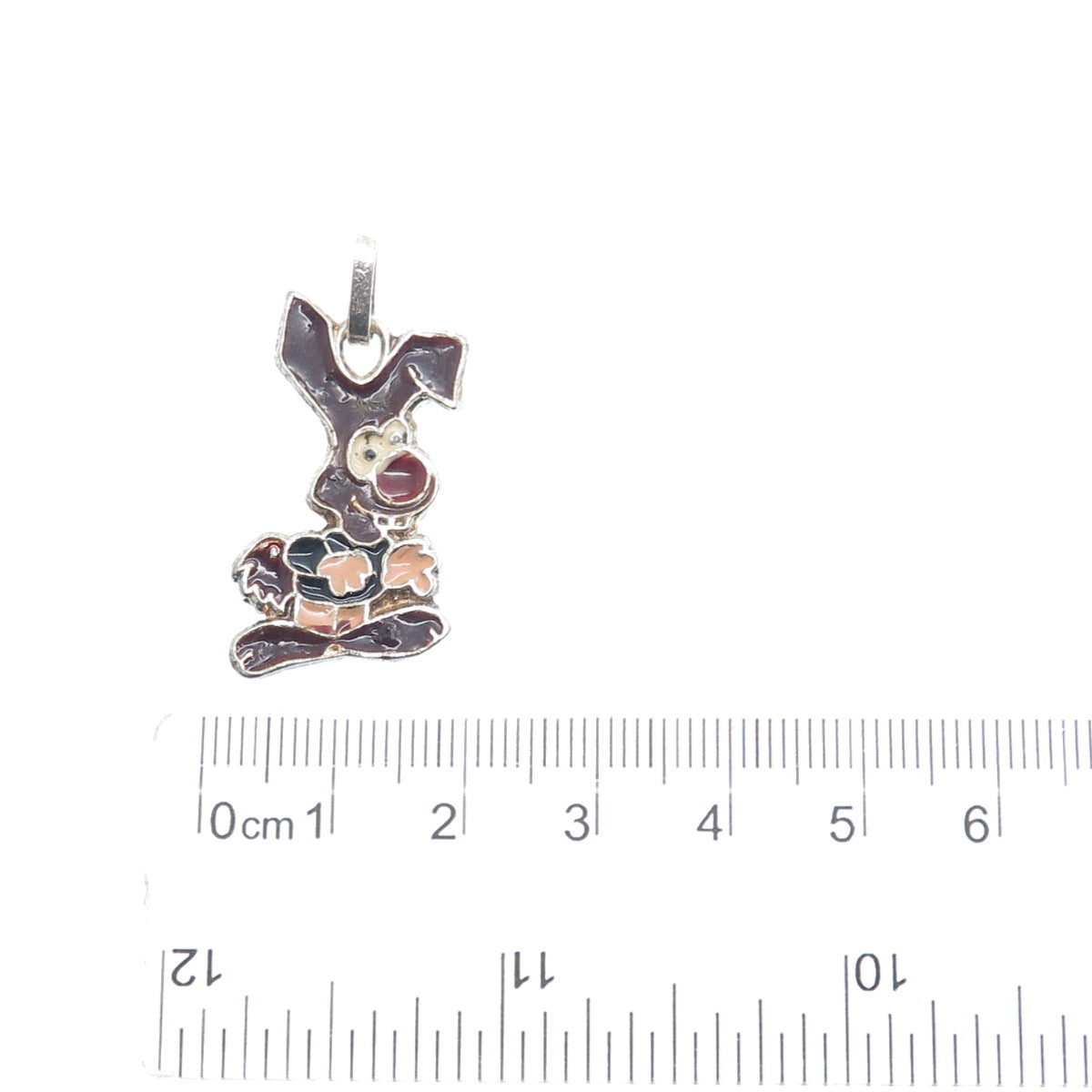 800 Silver Vintage Italy Enamel Bunny Cartoon Character Pendant
