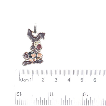 800 Silver Vintage Italy Enamel Bunny Cartoon Character Pendant