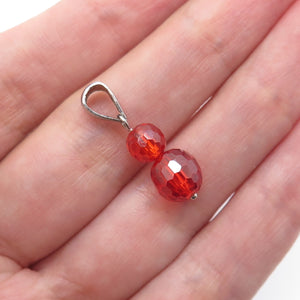 925 Sterling Silver Vintage Red Glass Crystal Beaded Minimalist Charm Pendant
