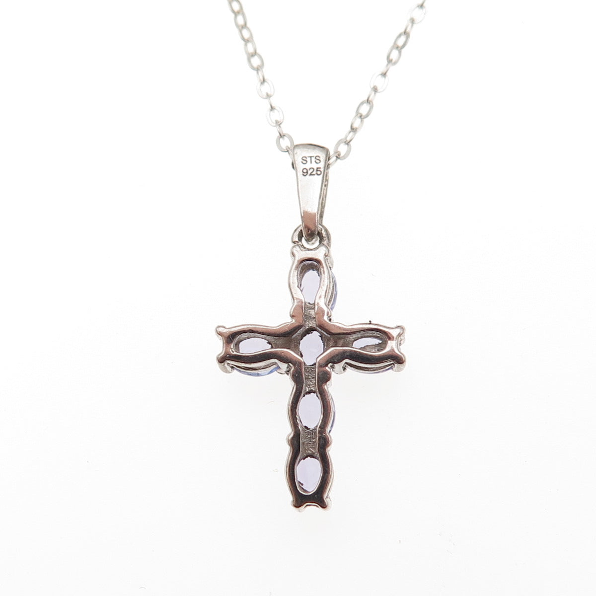 Chuck Clemency 925 Sterling Silver Real Tanzanite Cross Cable Chain Necklace 20"