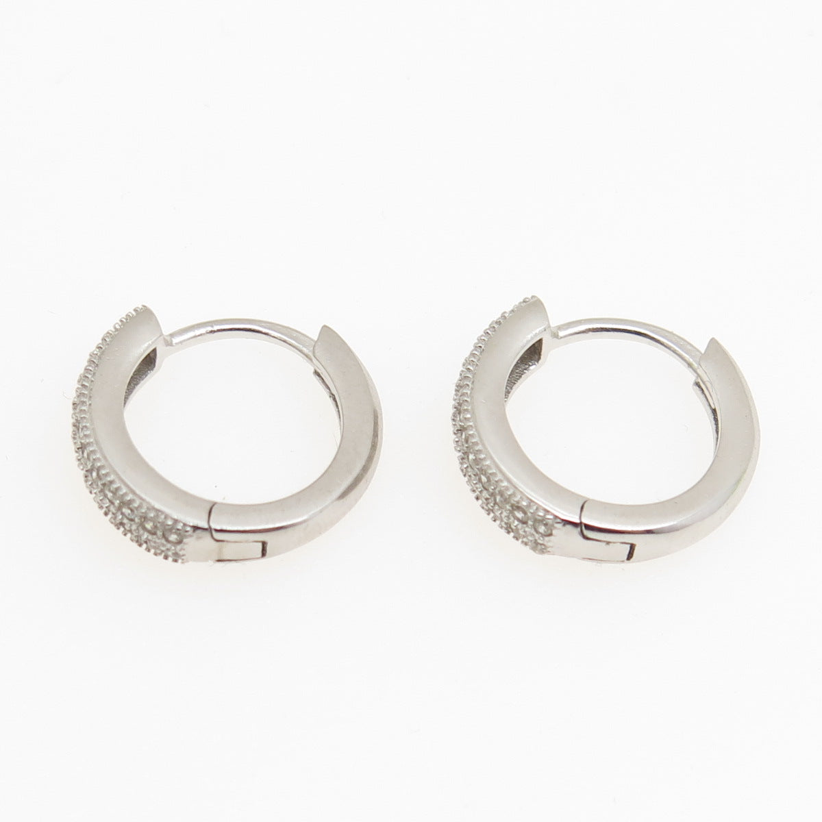 925 Sterling Silver Round-Cut C Z Hoop Earrings