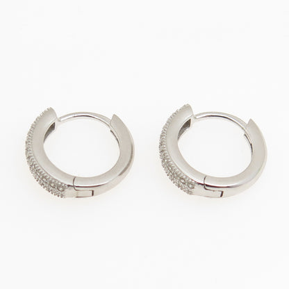 925 Sterling Silver Round-Cut C Z Hoop Earrings