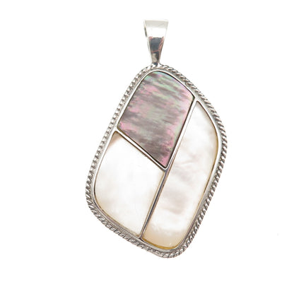 LUC Lucas Lameth 925 Sterling Vintage Real Abalone Shell & MOP Modernist Pendant