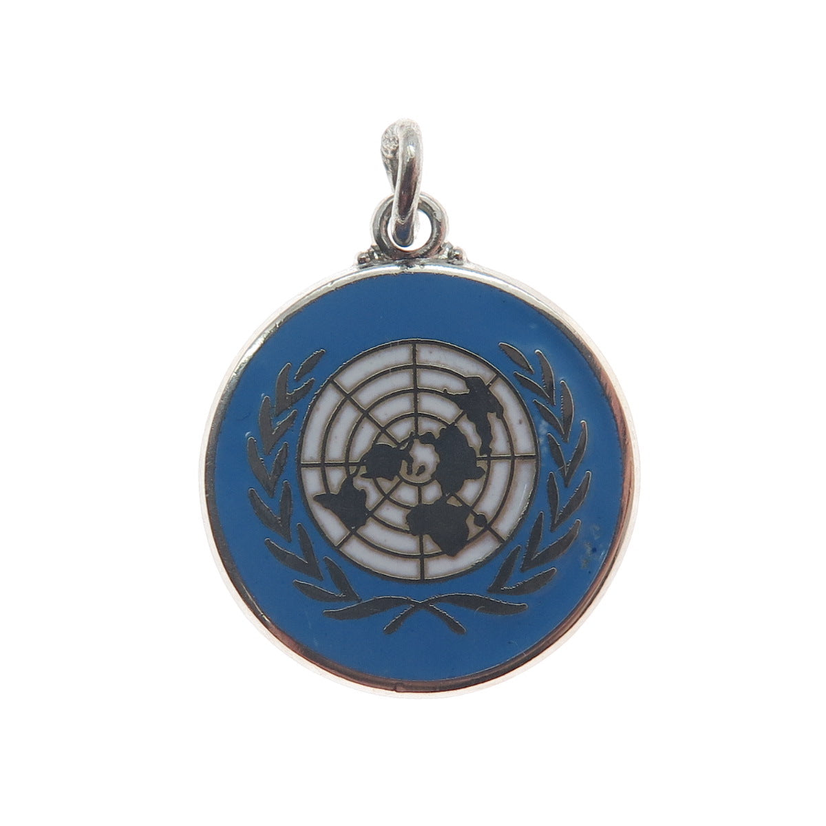 925 Sterling Silver Vintage Enamel United Nations Minimalist Charm Pendant