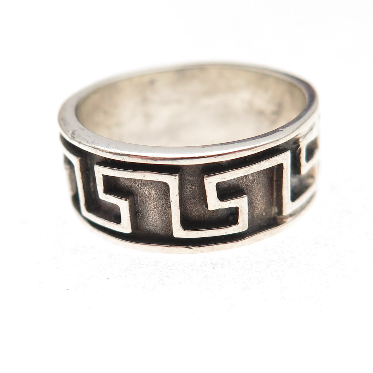 925 Sterling Silver Vintage Greek Maze Oxidized Band Ring Size 8